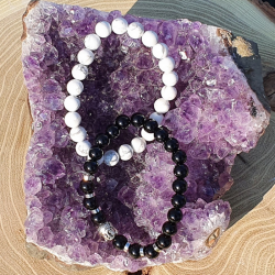 DUO Howlite et Agate Noire