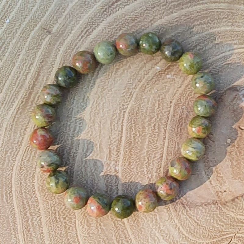 Lot de 2 bracelets perles jaspe Paysage et Lave, en pierre Naturelle